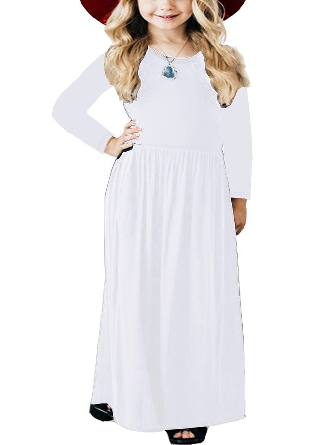 Deerose Girls Long Sleeve White Maxi Dress Winter Floor Length Casual Cotton Long Dress Outfits 7-8 Years - Image 2